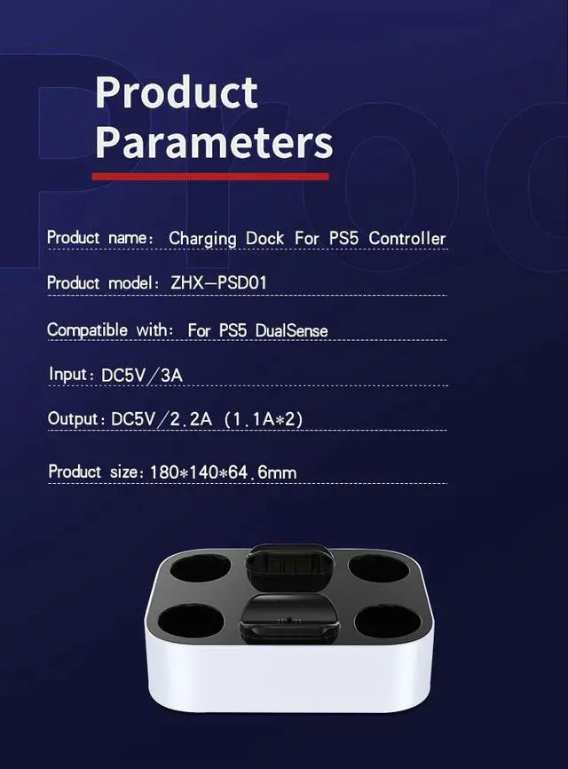 Alt view image 5 of 6 - DIDA PS5 Controller Charger Dock Charging Station for PS5 Dualsense Controllers