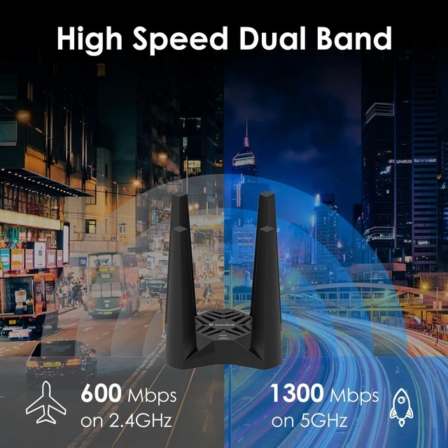 Alt view image 3 of 7 - Wavlink AC1900 Wireless Dual Band USB3.0 Adapter for PC, 1900Mbps WiFi Adapter with 2.4G/600Mbps and 5G/1300Mbps, 4X 3dBi High Gain External Antennas, MU-MIMO. Magnetic Design Network Card for Desktop