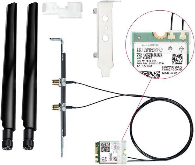 Main image of FV-AXE210NG Wi-Fi 6E Desktop Kit Wireless Adapter Bluetooth 5.2 + 3000Mbps 2.4Ghz 5Ghz 6Ghz M.2 2230 Key E With Intel AX210 AX210NGW 802.11ax/ac Support MU-MIMO OFDMA Windows 10/11 With 6Dbi Antenna