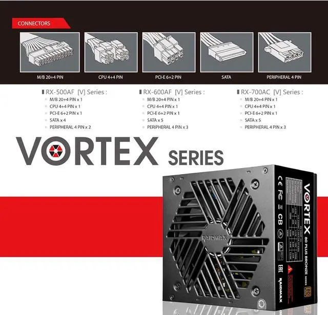 Alt view image 3 of 6 - Raidmax Vortex Power RX-700AC-V-V 80 Plus Bronze 700W ATX/12V EPS/12V Power Supply