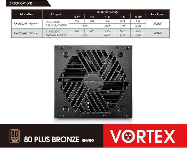 Alt view image 4 of 6 - Raidmax Vortex Power RX-700AC-V-V 80 Plus Bronze 700W ATX/12V EPS/12V Power Supply