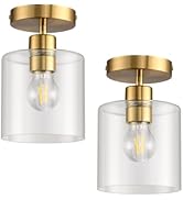 KLSS Brass Semi Flush Mount Ceiling Light,Gold Modern Ceiling Light Fixture for Closet Hallway En...