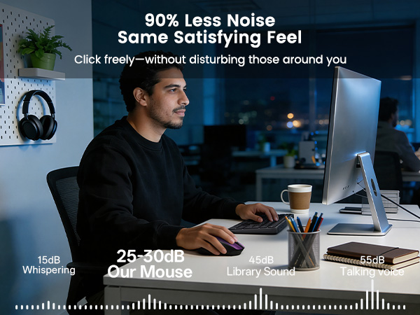 Whisper-quiet clicks make it perfect for late-night work, open offices, and video meetings.