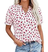 PRETTYGARDEN Summer Short Sleeve V Neck Shirts for Women 2026 Trendy Floral Print Loose Ruffle To...