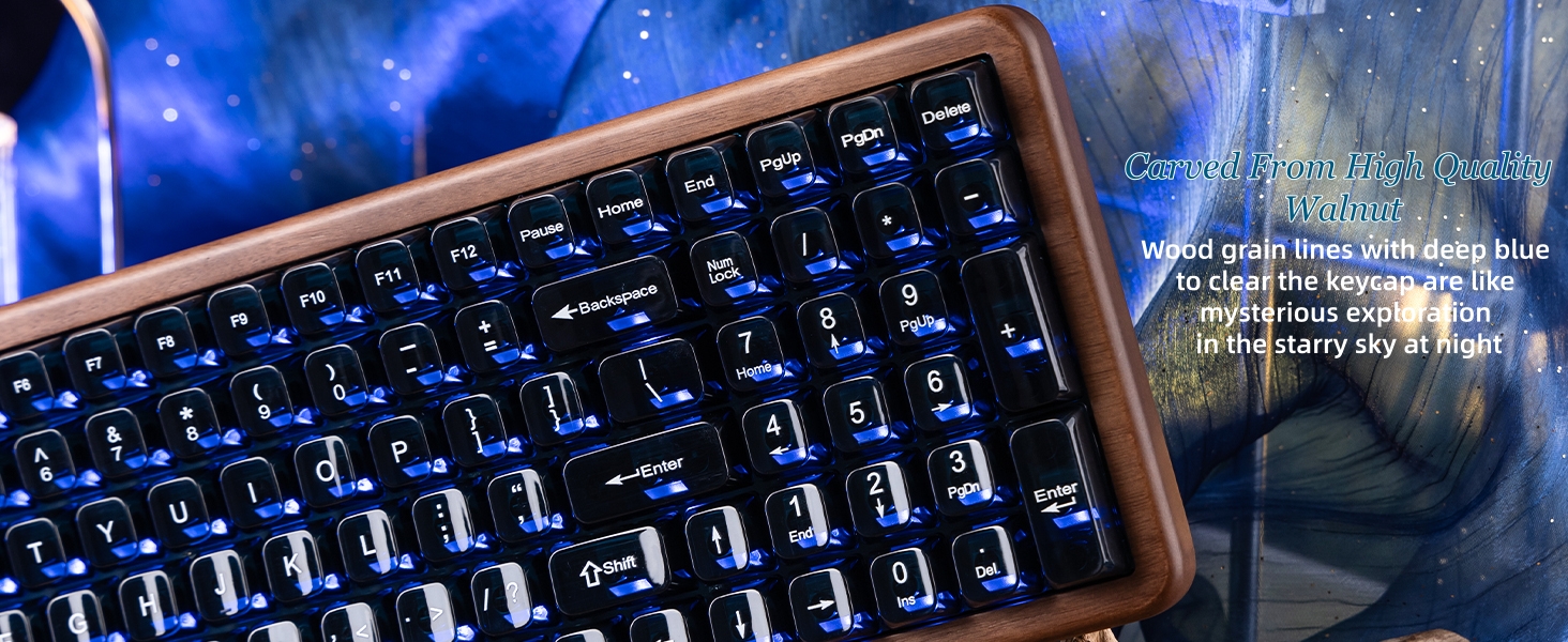 98% Wireless Mechanical Keyboard with Number Pad Natural Walnut Wood Gaming Keyboard