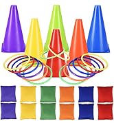 31 PCS Outdoor Carnival Games, 3 in 1 Bean Bag Ring Toss Games for Kids Birthday Party, Plastic S...