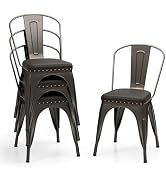Giantex Stackable Metal Dining Chairs Set of 4, Armless Kitchen Side Chair with Detachable Backre...