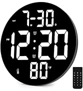 Amgico Digital Wall Clock 9" Large Display, Calendar, Adjustable Dimming, Temperature, Loud Alarm...