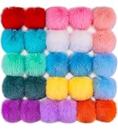 BQTQ 26 Pieces Faux Rabbit Fur Pom Pom Balls with Elastic Loop DIY Fluffy Pom Pom for Hats Beanie...