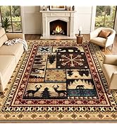 LOKHOM Area Rugs 8x10 for Living Room, Washable Western Rug Buffalo Bear Decor Vintage Distress, ...
