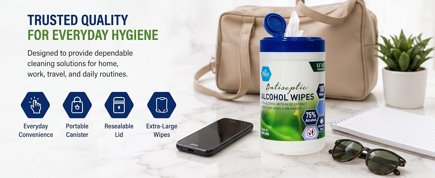 Alcohol Based Disinfectant Wipes, 100 Pack, with Aloe Vera