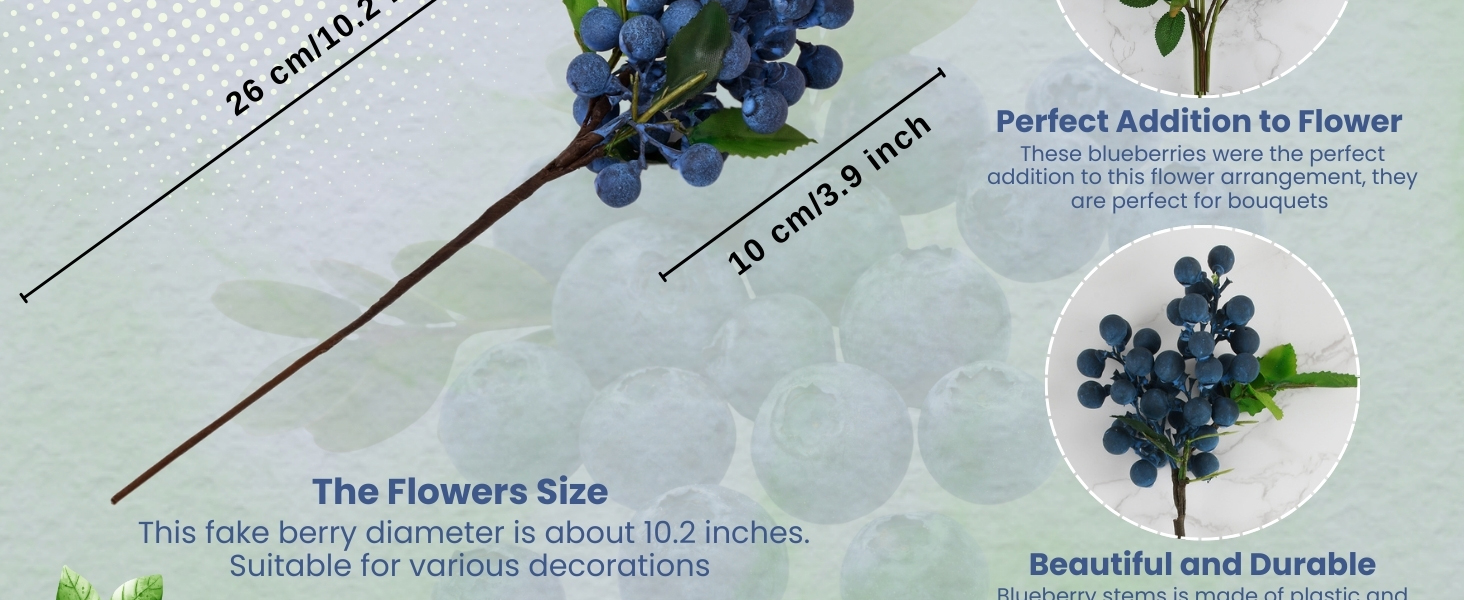 Set of 4 Decorative Lifelike Artificial Blueberries - Dark Blue
