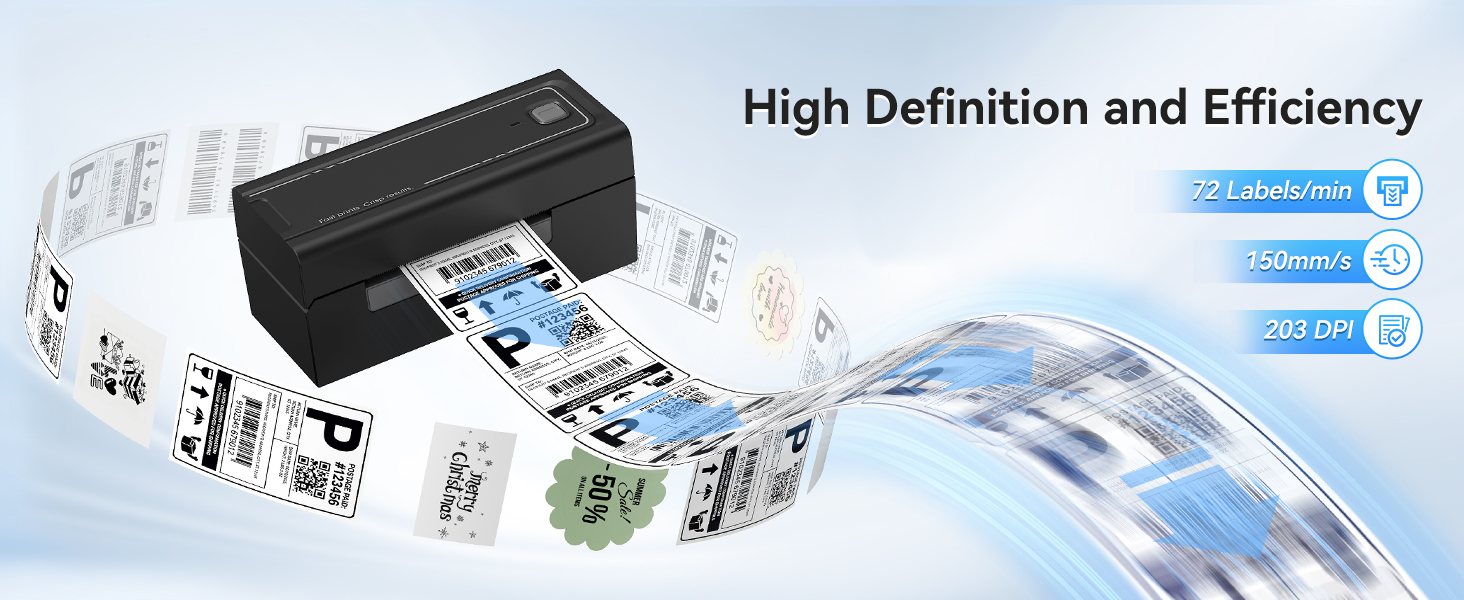 150mm/s high speed thermal shipping label printer prints 72 4x6 labels per minute for bulk orders