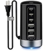 ?????? Universal USB C Tower Fast Charging Station 6-Port 60W - Compact, Space-Saving Design with...