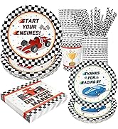 Racing Car Party Supplies Decorations, Checked Race Car Theme Birthday Paper Plates and Napkins S...