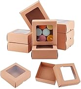 BENECREAT 10PCS Brown Kraft Paper Box with Clear Window, 5x5x2inch Square Kraft Paper Gift Box, S...