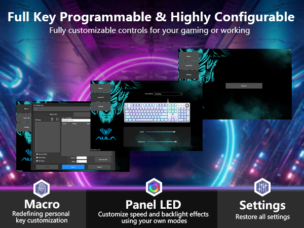 AULA F2088 Pro mechanical gaming keyboard with macro programmable keys via driver customizable