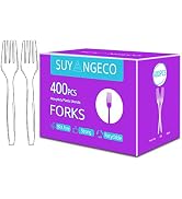 [400 Count] Heavy Duty Clear Plastic Forks Disposable Plastic Fork Bulk Utensils Reusable Cutlery...