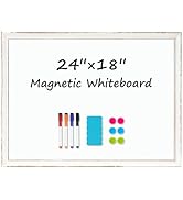 DOLLAR BOSS Magnetic Whiteboard, 24"x18" Dry Erase Board for Wall with White Distressed Frame, Ha...
