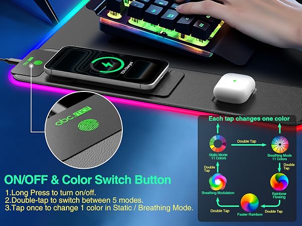 RGB Gaming Mouse Pad with Wireless Charging Phone Stand