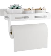 Paper Towel Holder Wall Mount with Shelf, Easy One Hand Tear, Adhesive Glue or Drill Mount Hangin...