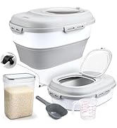 Komzon Rice Storage Bin Cereal Containers, 13-50lb Collapsible Rice Container Dispenser with Tran...