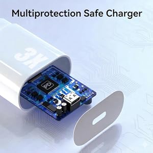 Exploded view of 30W wall charger showing internal smart chip heat regulation and safety shield