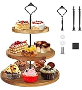 QTLCOHD 3 Tier Acacia Wood Cupcake Stand Three Tiered Serving Stand Dessert Stand Cupcake Tower R...