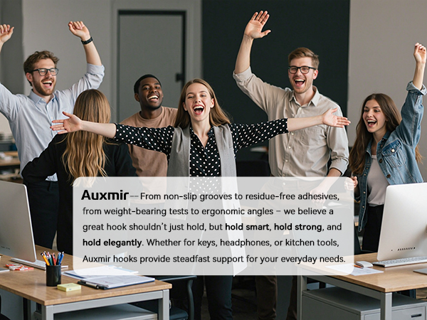 Auxmir brand philosophy: smart, strong, elegant wall hooks for keys, headphones, kitchen tools