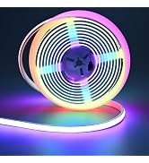 FOSUO 24V COB LED Strip 16.4ft Smart RGB+IC, Flexible Neon Rope Lights IP67 Waterproof, High Dens...
