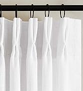White Linen Pinch Pleated Curtains 84 Inches Long 2 Panels for Living Room Bedroom Snow White Tex...