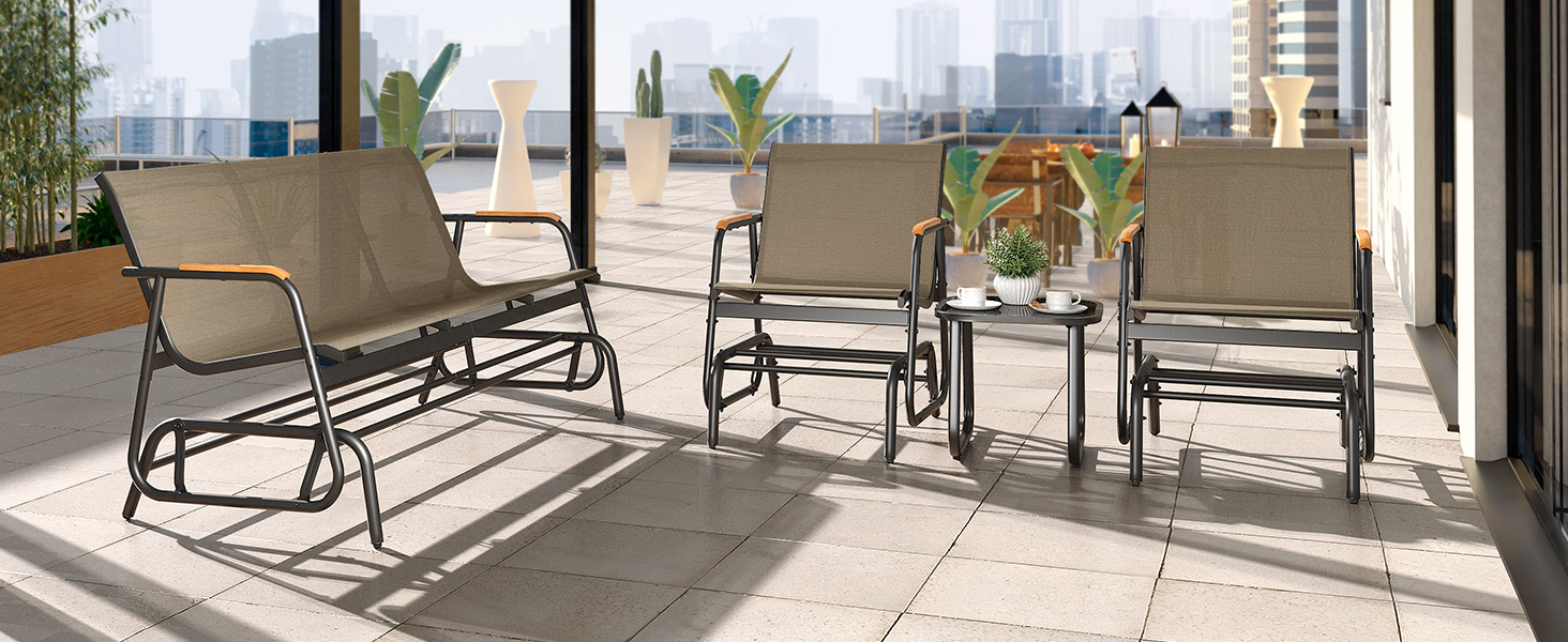 3 Piece Patio Furniture Set Outdoor Glider Chair Bistro Set