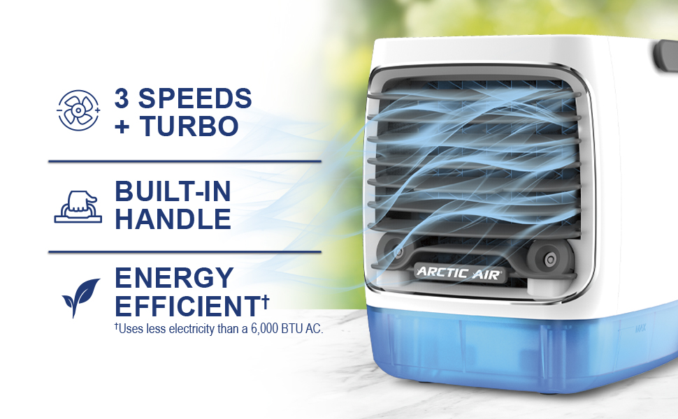 Arctic Air Turbo Chill: 3 speeds, built-in handle, energy efficient