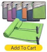 Syourself Microfiber Sports &amp; Travel Towel with Travel Bag &amp; Carabiner, Green, L: 60"x 30" 1pack
