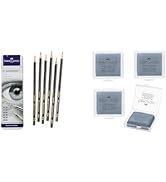 Faber-Castell Sketch Set - 6 Graphite Pencils (2H, HB, B, 2B, 4B, 6B) with 4 Pack Large Grey Knea...