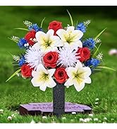 MARTINE MALL 2 Sets Memorial Day Flowers for Cemetery, Artificial Cemetery Flowers for Grave Arti...