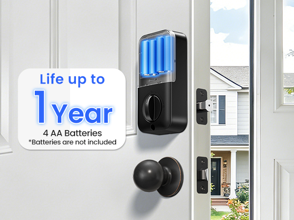 Four AA batteries provide up to one year of power. Batteries sold separately.