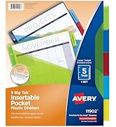 Avery Dividers for 3 Ring Binders, 5 Tab Plastic Binder Dividers, Pockets, Insertable Big Tabs, M...