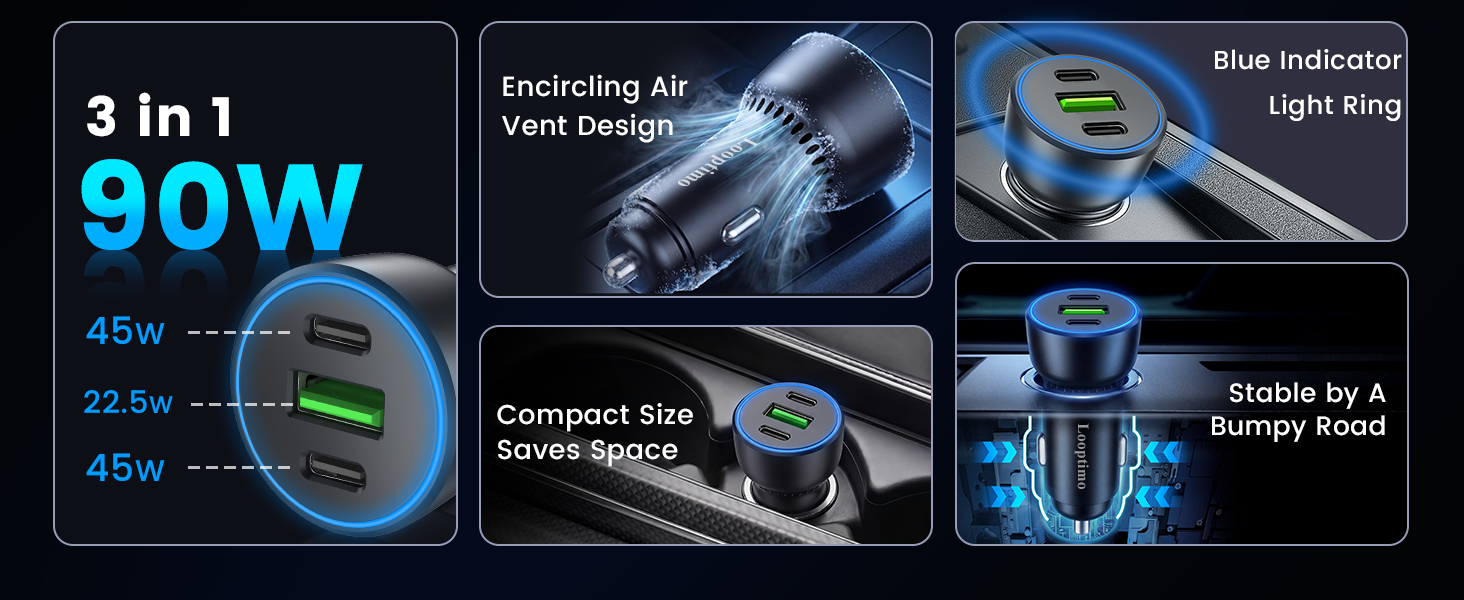 3 ports car charger