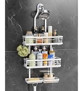 OMAIRA Shower Caddy Hanging with Soap Scrub Holder, Stainless Steel Adjustable No Drilling Non-Sl...