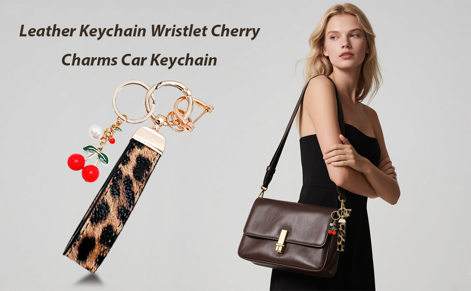 Leather Keychain Wristlet Cherry Charms Car Keychain 