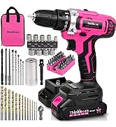 Pink Cordless Drill Set, 20V Lithium-ion Power Drill Set for Women with 67Pcs Drill Driver Bits, ...
