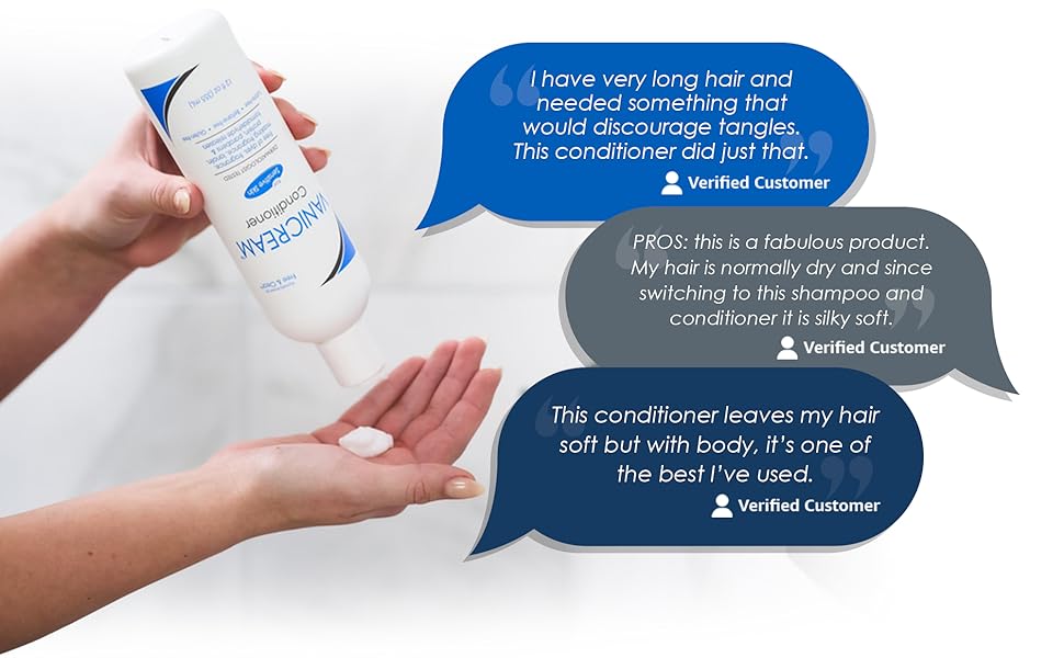 Vanicream conditioner silky soft hair. Helps with tangles and enhances long shiny hair.