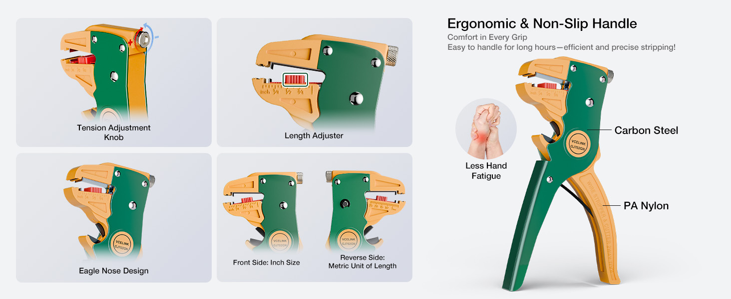 The handle is non-slip, comfortable to the touch, and ergonomically designed