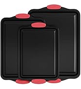 Baking Pans-3PC. Nonstick Cookie Sheet Set, Silicone Handles-17.75”x12”, 15.75”x10” Jelly Roll, 1...