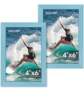 FIXSMITH 4x6 Picture Frame Set of 2, Blue Photo Frame 4x6 with HD Plexiglass, Brown Picture Frame...