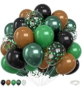 Green and Brown Balloons,12 Inch Metallic Avocado Dark Green Khaki Black Confetti Balloon with Ri...