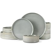 TheTerra Ceramic Dinnerware Sets for 4, 12 Pieces Porcelain Lightweight Plates and Bowls Sets, Sc...