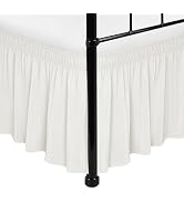 Biscaynebay Wrap Around Bed Skirts with Split Corners for Twin/Twin XL Beds 15" Drop, Ivory Adjus...