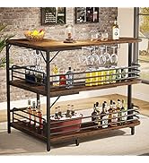 Tribesigns L-Shaped Home Bar Unit, 3 Tier Liquor Table With Storage Shelves and Wine Glasses Hold...